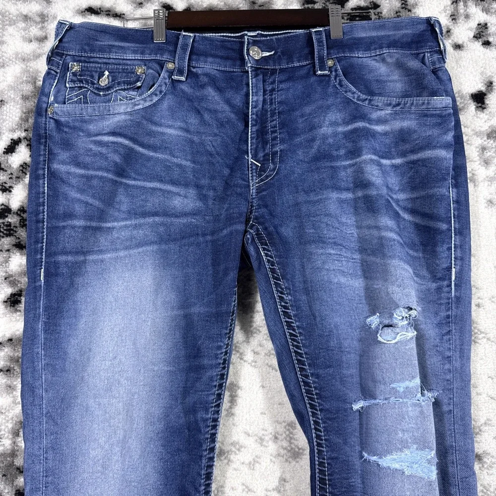 True Religion Jeans‎ Mens 42x32 Distressed Ripped Destroyed Stretch Skate Punk